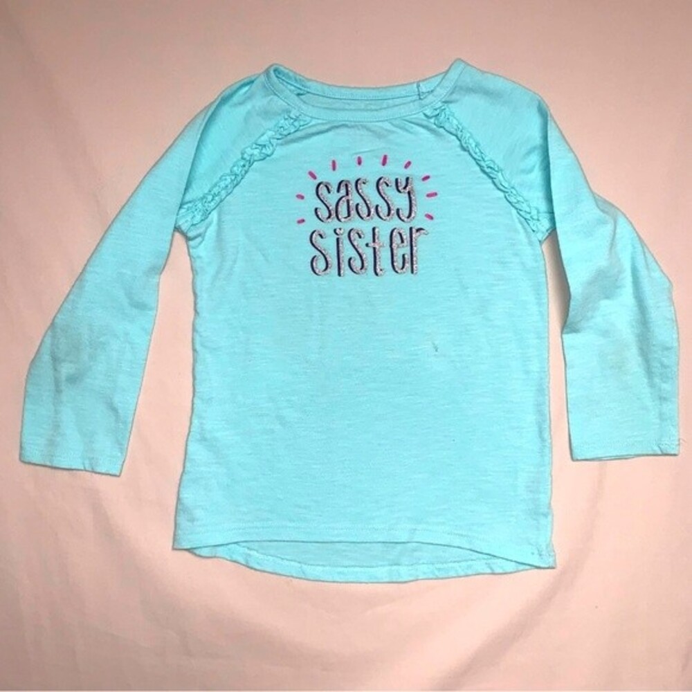Sassy Sister Turquoise Girls 4T Top Glitter Ruffle Long Sleeve Tee Shirt School